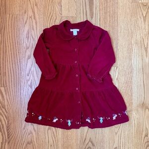 EUC Sz 4 Janie and Jack Snow Angels red Button-Up Corduroy Dress with Embroidery
